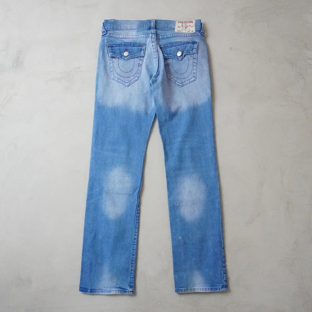 True Religion Ricky Relaxed Straight Jeans 31 Mens Blue Light Wash Horseshoe
